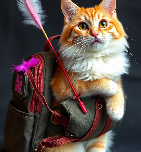 Cat Backpack Carrier, Large Pet Backpack with Kitten Wand Feather Toy for Medium Small Dog Cat