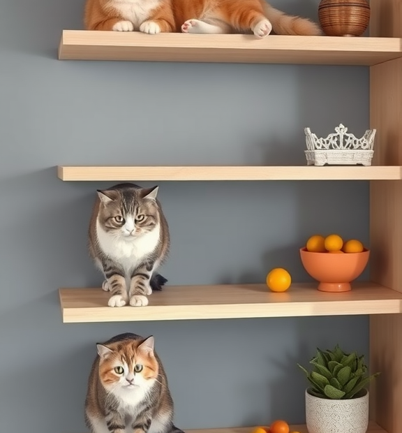 Cat Eat Cat Shelves: Blending Play and Dining for Confident Shelf-Climbers