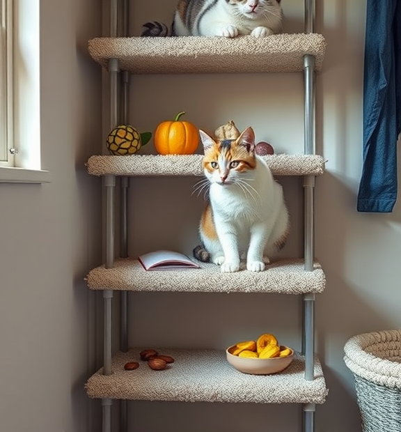 Cat Eat Cat Shelves: Carpeted Step-Ups That Make Climbing to Food Fun