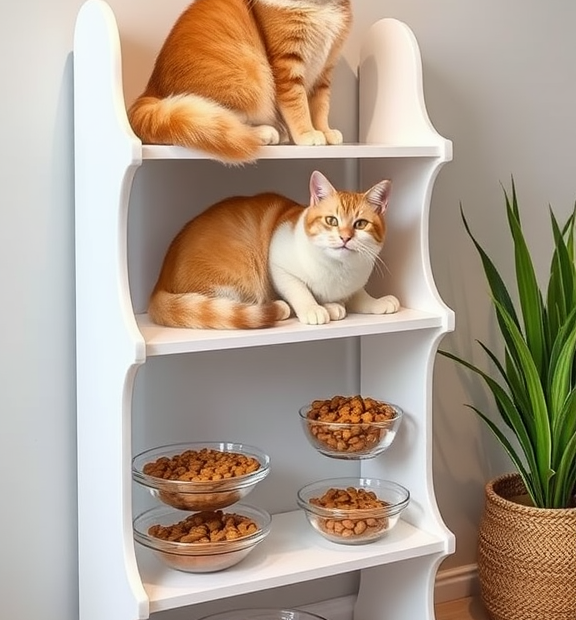 Cat Eat Cat Shelves: Master Portion Control with Clear Marked Bowls