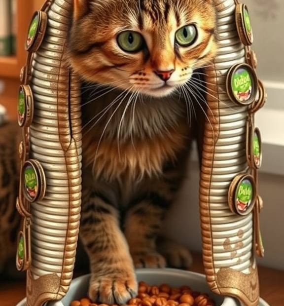 Cat Food Can Crafts: Upcycled can art feeding stations that captivate finicky felines