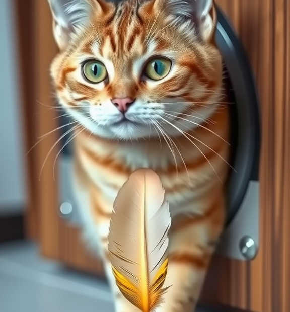Cat Eat Automatic Cat Door Innovatively: DIY Sensor-Attached Feather Toy