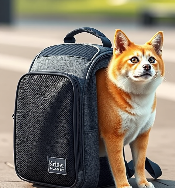 Kritter Planet Pet Carrier Backpack for Cats Dogs, Breathable Pet Backpack with 4 Mesh Window,