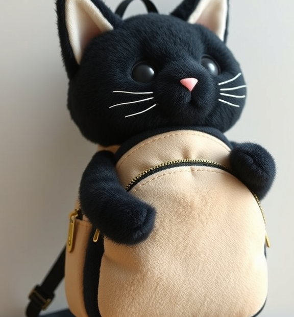 Plush Backpack,Cat Bag,Stuffed Animal Backpack,Cute Cartoon backpack,Plush Bag (A-Black Cat)