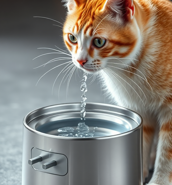 Stainless Steel Cat Water Fountain – No More Slime, Hygienic Design.