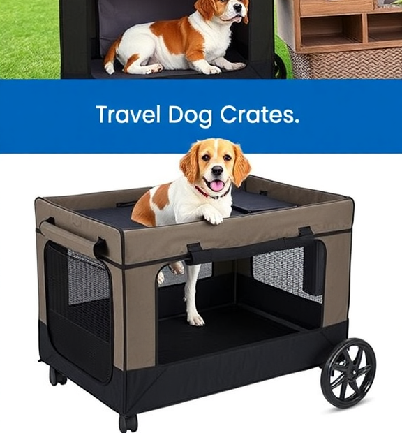 30IN Soft Collapsible Dog Crate w Detachable Wheels, Rolling Travel Dog Crate for Medium Breed