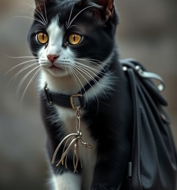 black and white cat backpack