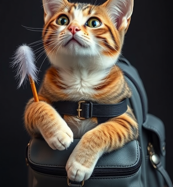 Cat Backpack Carrier, Large Pet Backpack with Kitten Wand Feather Toy for Medium Small Dog Cat