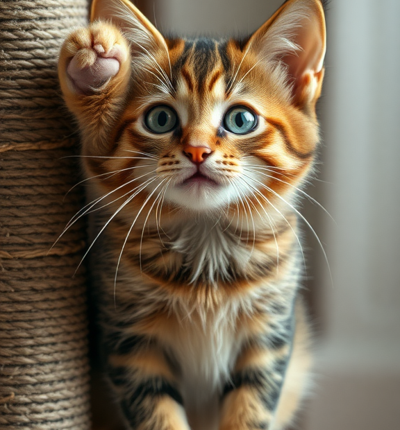 cat with scratching post
