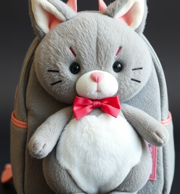 HONGTEYA Toddler Backpack for Girls with Stuffed Animal Cat Toy Soft Plush Kids Mini Backpack