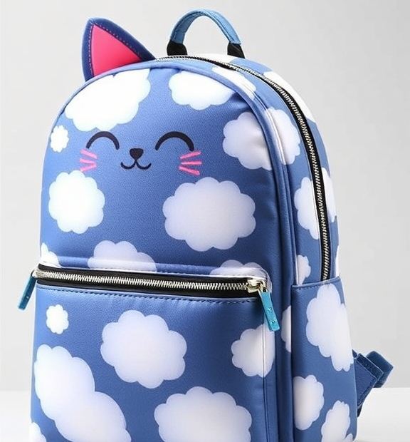 KLFVB Backpack for Girls, 17" Cute Cloud Cat Bookbag, Water-Resistant College School Backpacks
