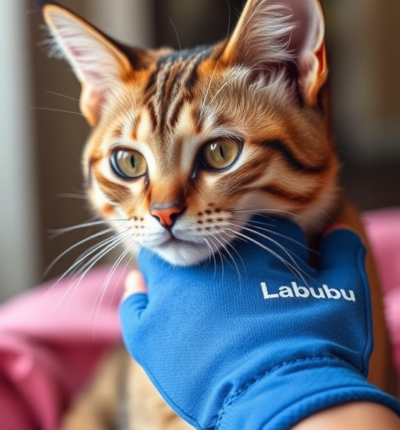 Labubu Pet Grooming Glove – Gentle Deshedding & Bonding for Sensitive Cats!