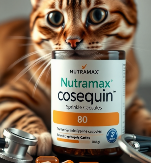 Nutramax Cosequin 80 Sprinkle Capsules for Cats – Capsules Near Vet Stethoscope & Cat Collar