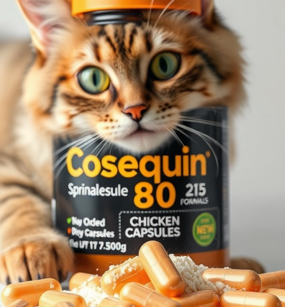 Nutramax Cosequin 80 Sprinkle Capsules for Cats – Chicken Capsules with Powder Dust Effect