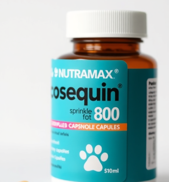 Nutramax Cosequin 80 Sprinkle Capsules for Cats – Pharma Bottle & Capsules with Cat Paw Print