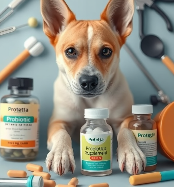 where to buy Probiotics for Dogs & Cats – Vet Created Cat & Dog Probiotic Supplement Flatlay with Vet Tools