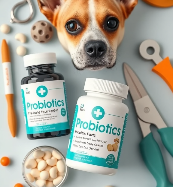 where to buy Probiotics for Dogs & Cats – Vet Created Cat & Dog Probiotic Supplement Flatlay with Vet Tools