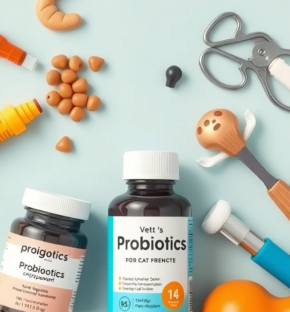 where to buy Probiotics for Dogs & Cats – Vet Created Cat & Dog Probiotic Supplement Flatlay with Vet Tools