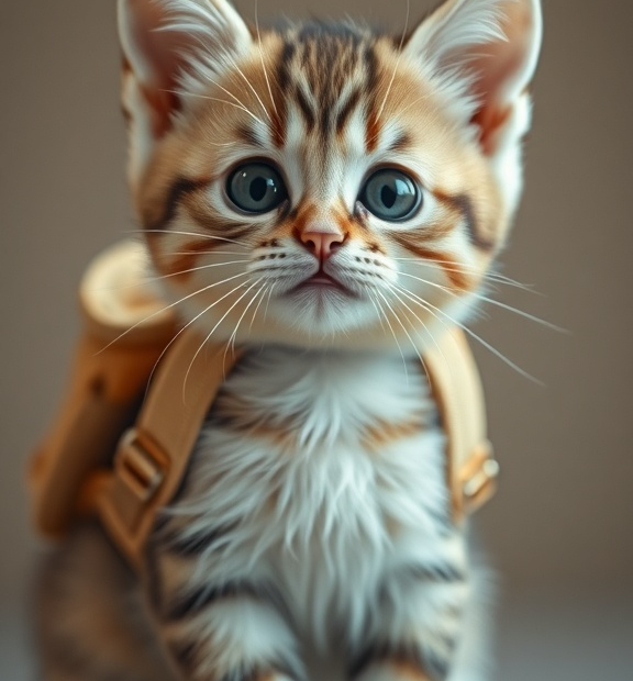 baby cat with backpack