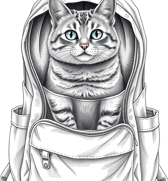 backpack with cat inside drawing