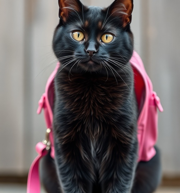 black cat pink backpack
